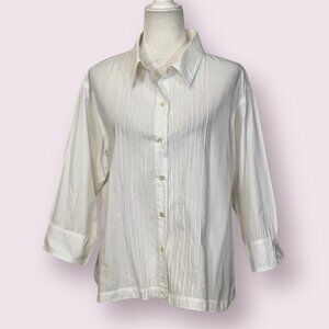 Chico's Design Women's Top Button Down Shirt White 3/4 Sleeve Size XL
